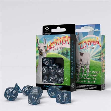 Shimmering Llama Dice Set (Glittering dark blue & white)